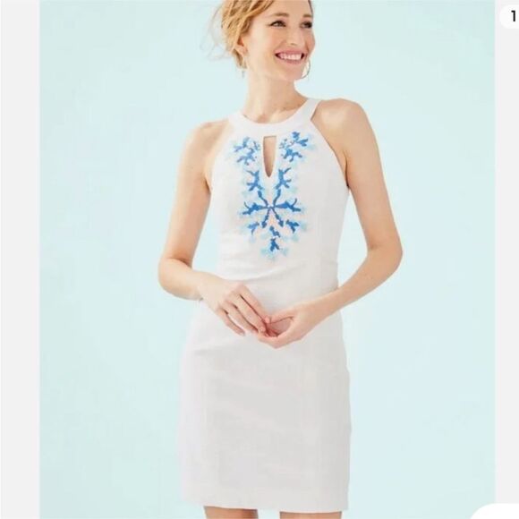 LILLY PULITZER | NEW Jena Stretch Shift in Resort White Beaded Women’s Size 4 - Picture 1 of 14